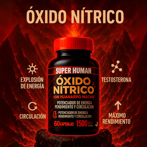 Óxido Nítrico™ – Cápsulas de Óxido Nítrico con Huanarpo para Energía, Potencia y Rendimiento SuperHuman™
