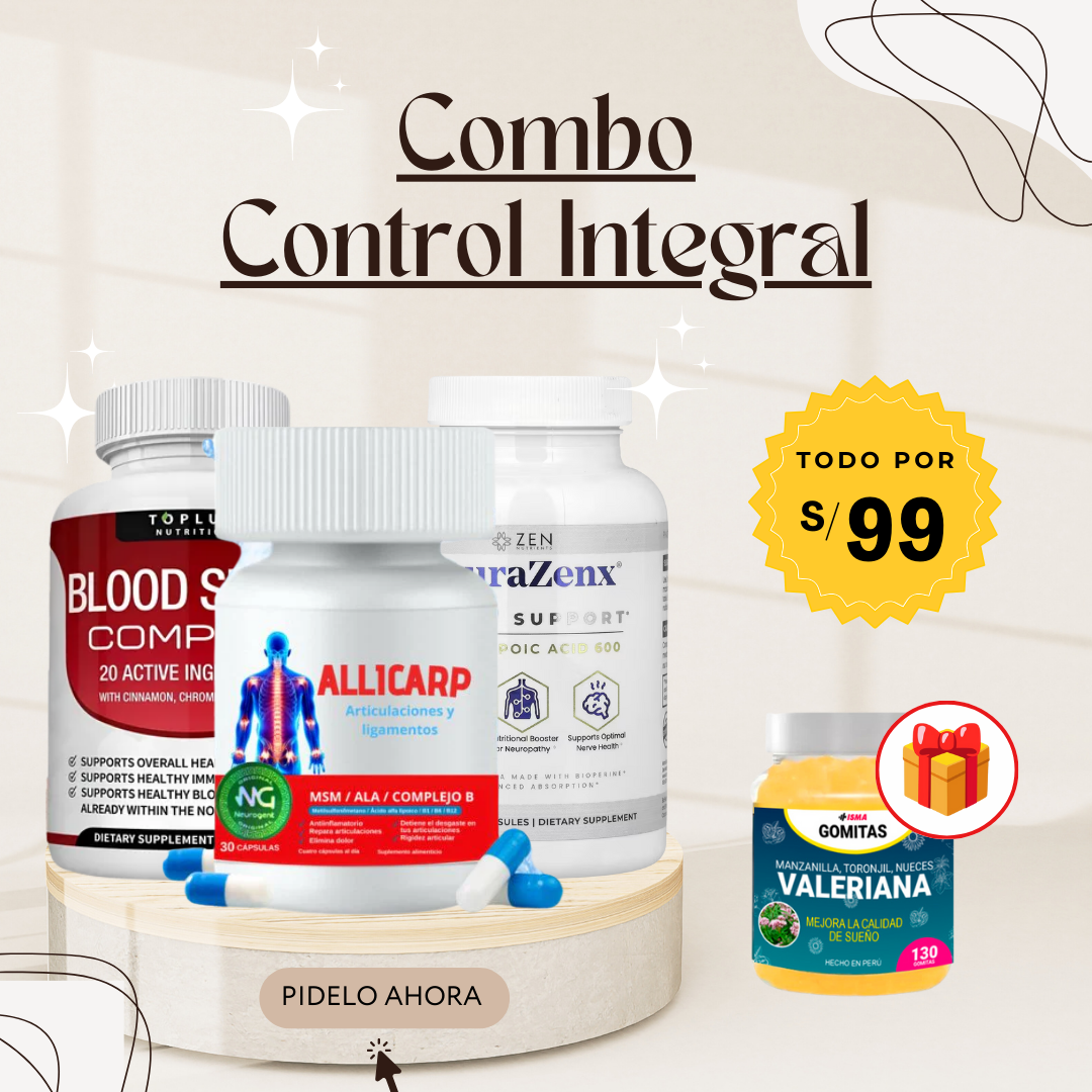 SUPER PROMO ALLICARP + NEURAZENX + BLOOD SUGAR + GRATIS GOMITAS DE VALERIANA