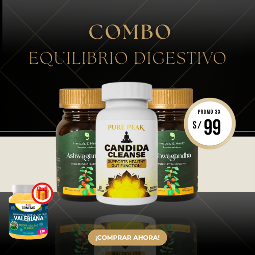 Combo Equilibrio Digestivo 2 Ashwagandhas +1 Candida Cleanse GRATIS GOMITAS DE VALERIANA