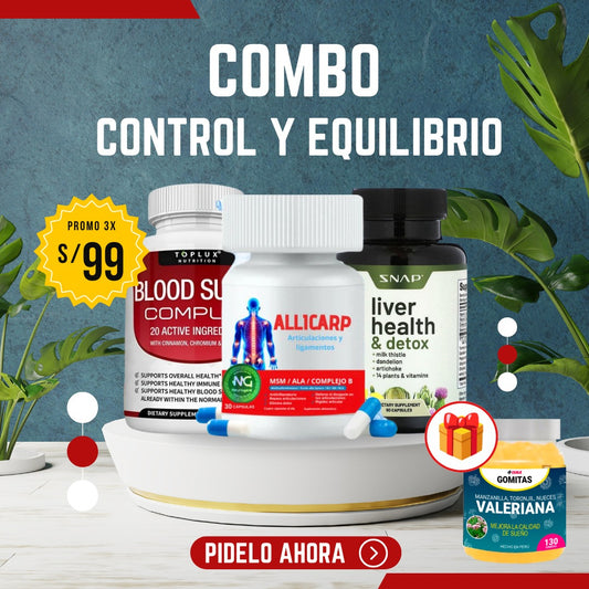 Combo control y equilibrio Blood sugar + Allicarp + Liver Health