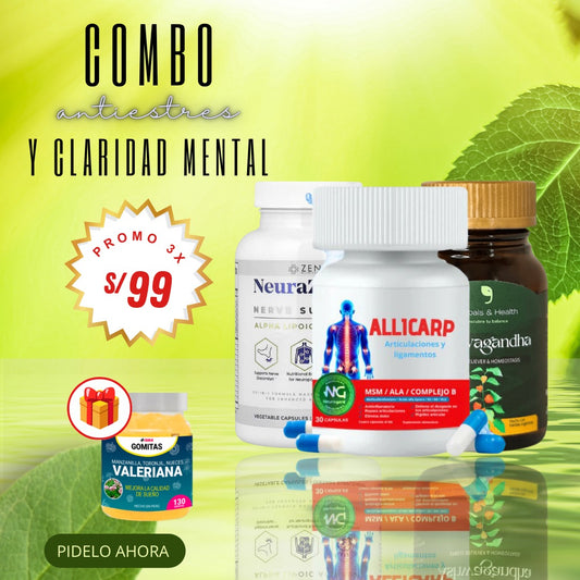 Combo Antiestrés y claridad mental Neurazenx + Allicarp + Aswagandha