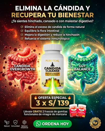 PROMO CÁNDIDA CLEANSE X3 + GOMITA FUNCIONAL DE VINAGRE DE MANZANA