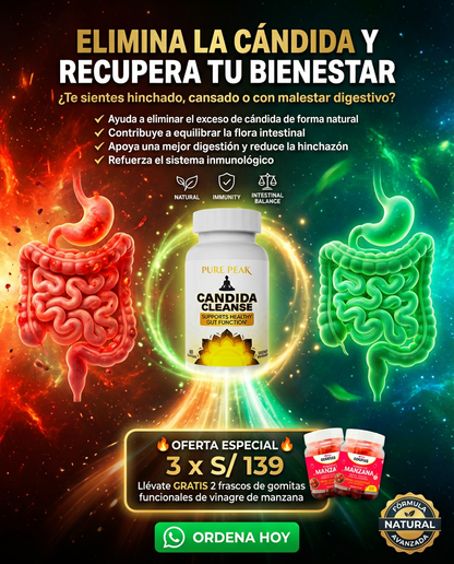PROMO CÁNDIDA CLEANSE X3 + GOMITA FUNCIONAL DE VINAGRE DE MANZANA